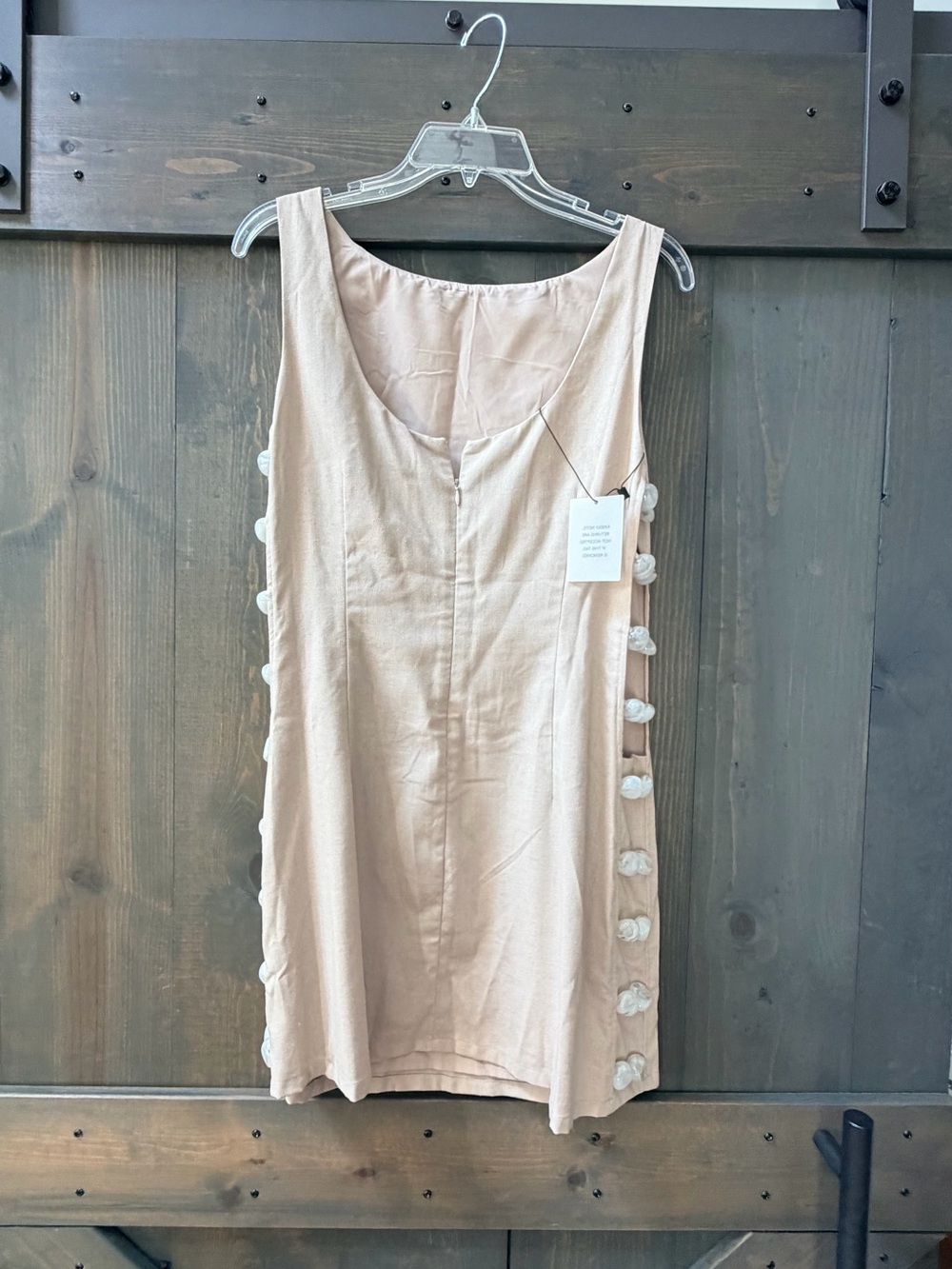 Sleeveless Linen Dress with Side Rosette Details